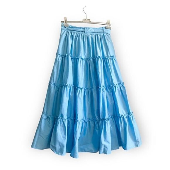 NWT CINQ À SEPT Jackie Belted Tiered Midi Skirt, Size 4, Celeste Blue - Picture 4 of 16